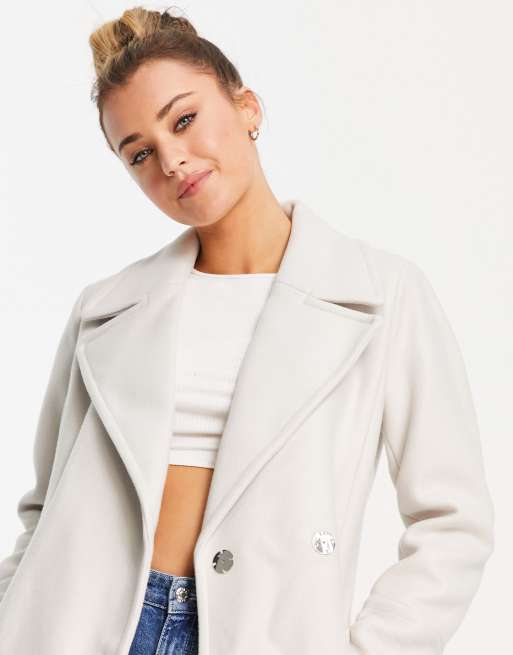 Forever New wrap tie smart midi formal coat in cream, 3 of 4