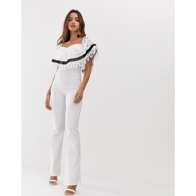 Bardot lace cheap trim crop jumpsuit