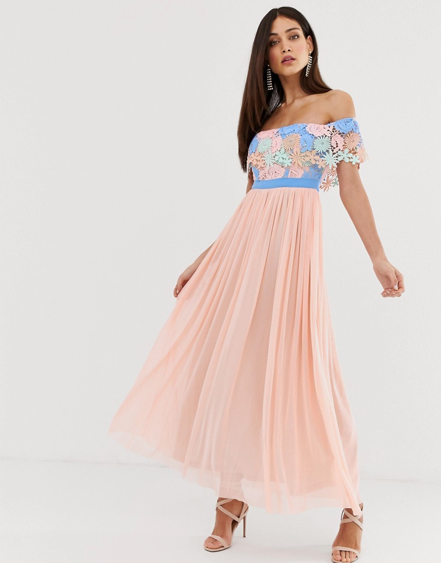 Forever U bardot maxi dress with lace trim-Pink - Forever U online sale ...