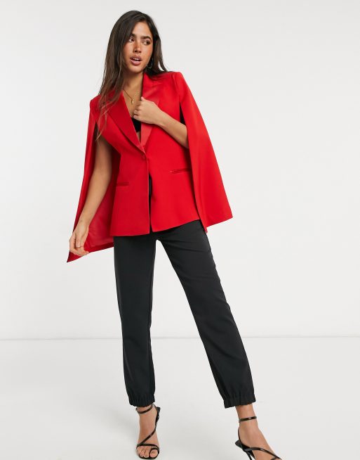 Forever U blazer co ord with satin trim in red | ASOS