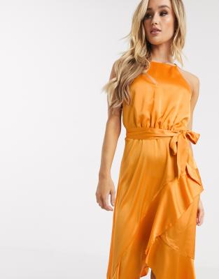 orange high neck dress