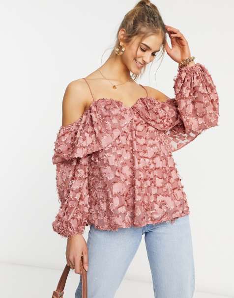 Forever U cold shoulder top in textured dusty pink - view 1