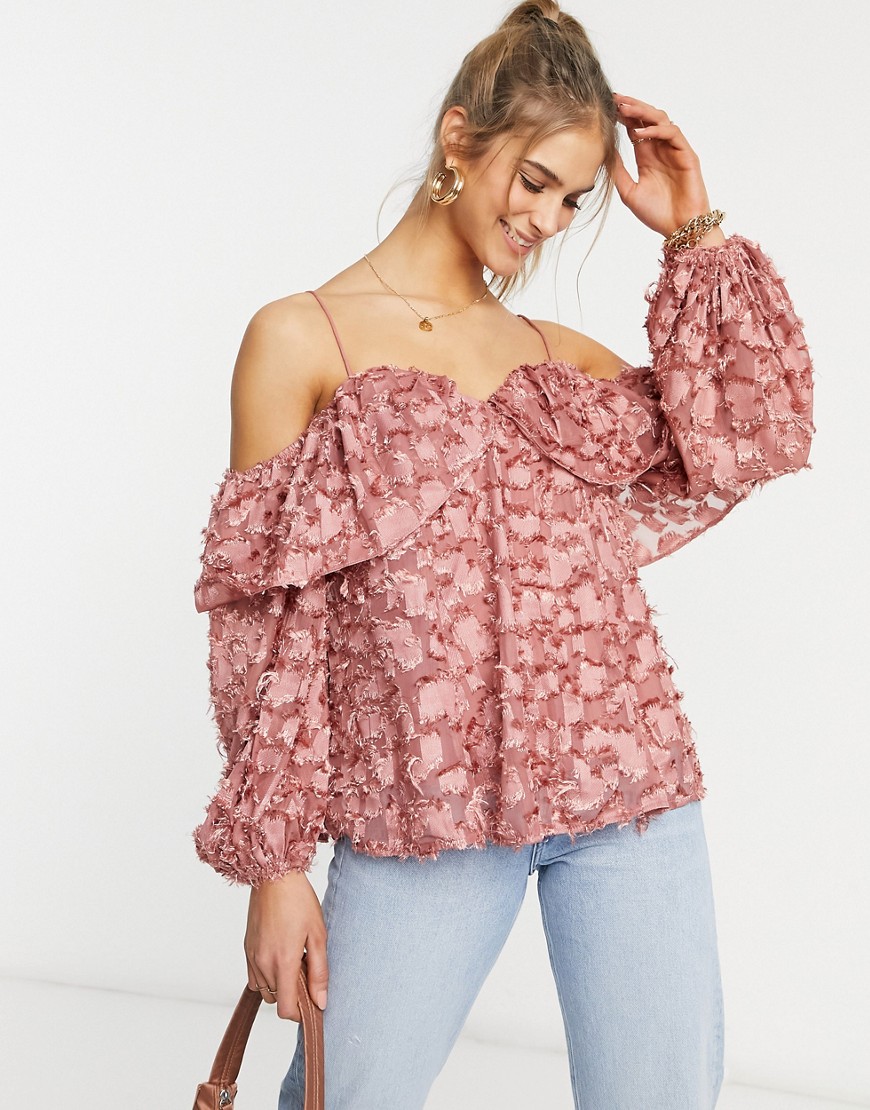 Forever U cold shoulder top in textured dusty pink