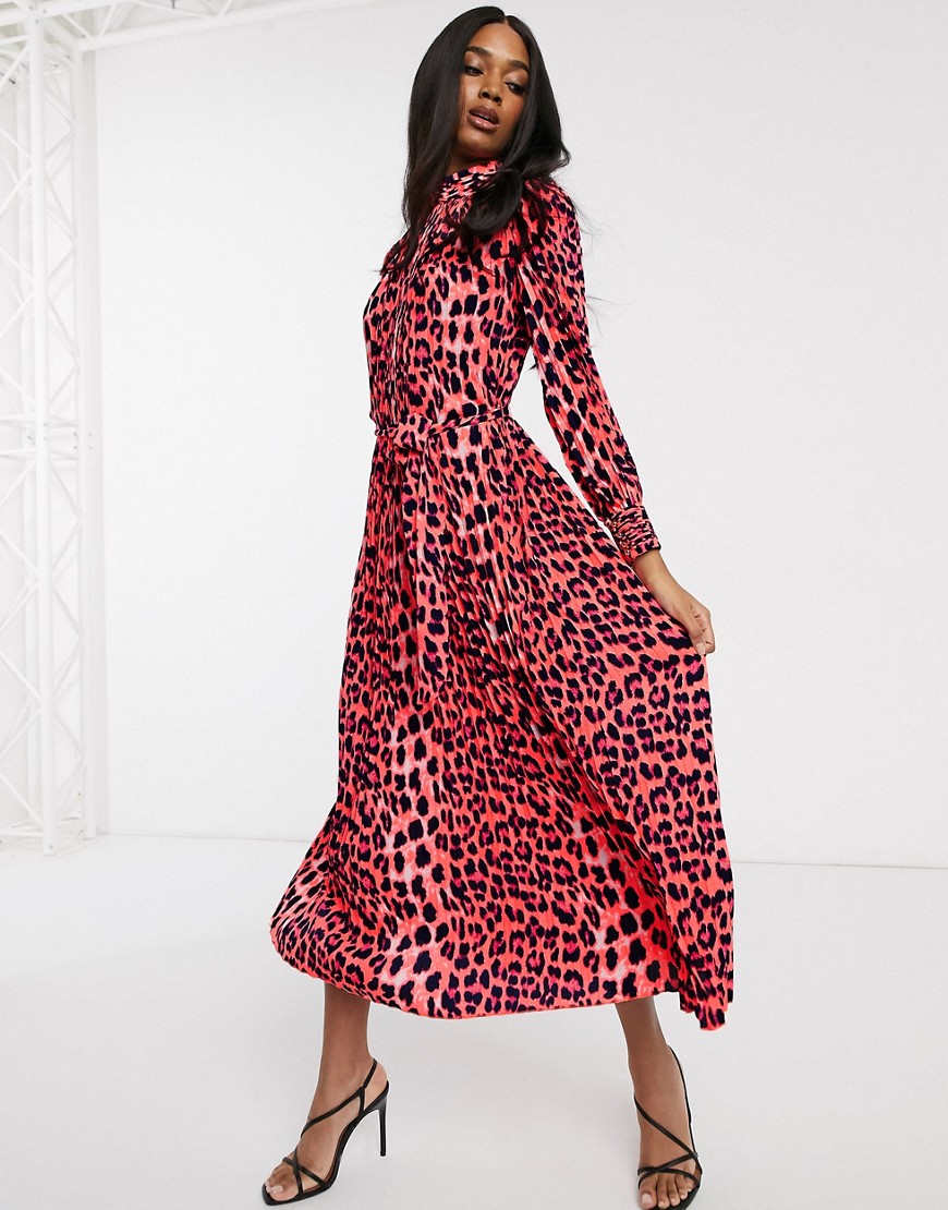Forever U Collection pleated midaxi dress in bright animal print-Pink