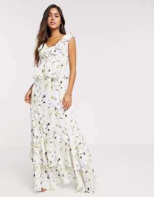 satin ruffle maxi dress