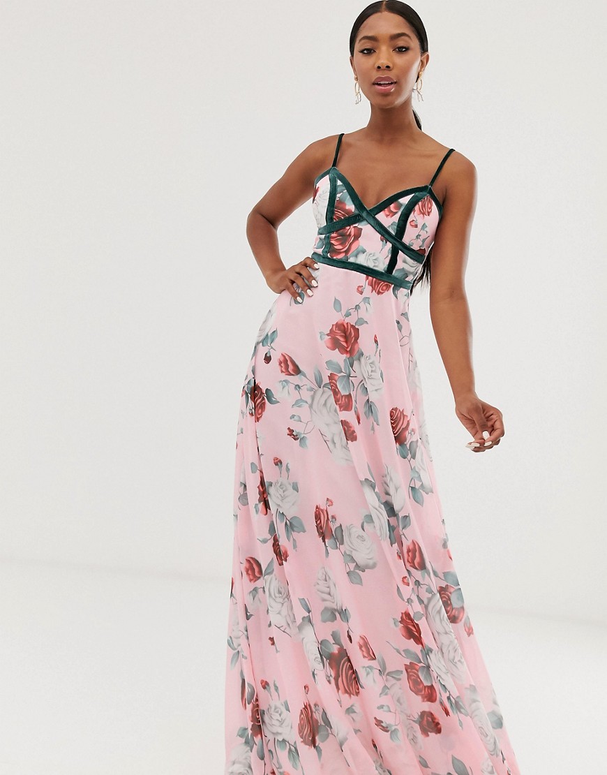 Forever U corset detail cami maxi dress in floral print-Pink