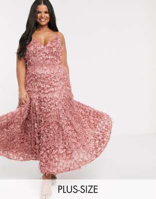 forever u midi dress with fringe 3d fabrication in dusty pink