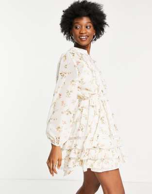 Forever U floral sheer mini dress in white floral print