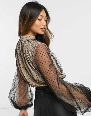 polka dot mesh blouse