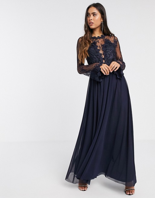 Forever U lace and chiffon maxi in navy