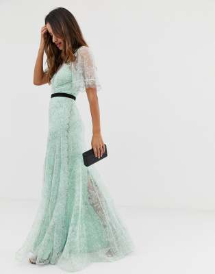 forever u lace maxi dress with contrast waistband in mint