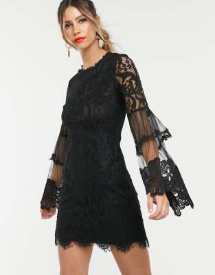forever u lace mini dress with bell sleeves in white