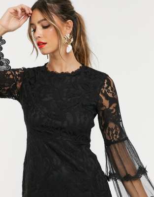forever u lace mini dress with bell sleeves in white