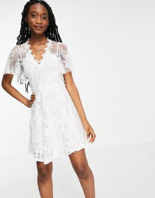 Forever U lace overlay mini dress in white