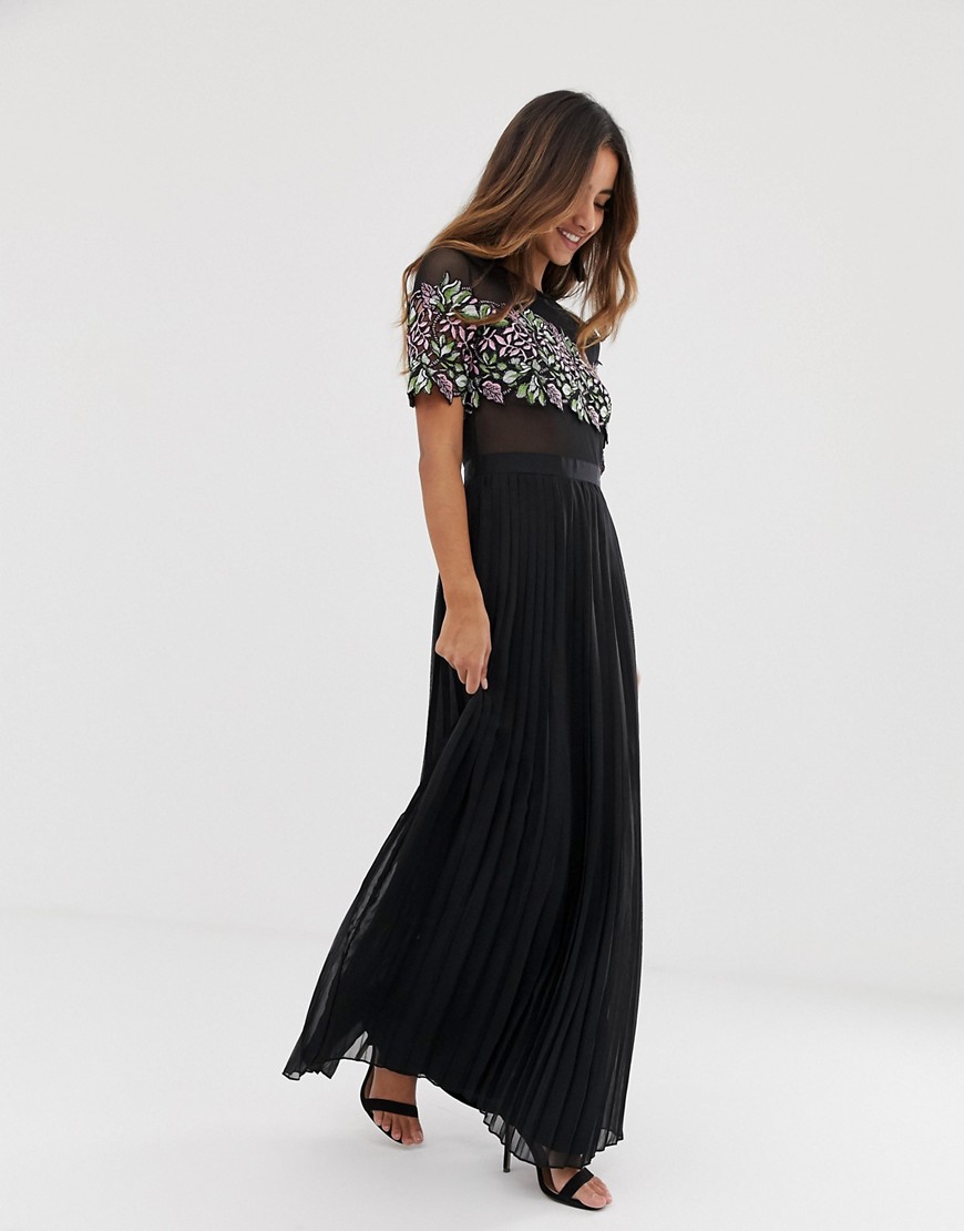 Forever U maxi dress with lace detail in black-Multi