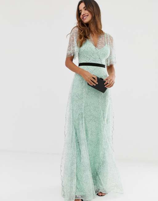 Correlaat Ingrijpen religie Forever U - Maxi-jurk van kant met contrasterende tailleband in mint kleur  | ASOS