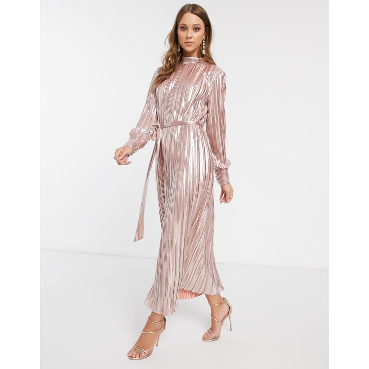 forever u metallic pleated midaxi dress in rose gold Mac Duggal Blue Shimmer Pleated V-Neck Gown Size US 12 main image 1