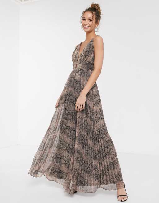 Forever U metallic plunge front maxi dress in snake print ASOS