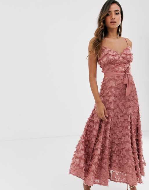 Forever U midi dress  with fringe 3D fabrication in dusty   Forever U midi dress  with fringe 3D fabrication in dusty
