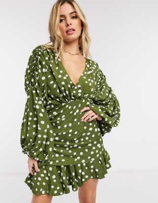 green polka dot mini dress