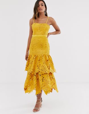 yellow lace dress asos