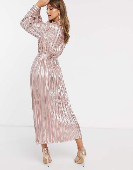 Forever U - Robe plissée longueur mollet à fini métallisé - Or rose, 2 de 4