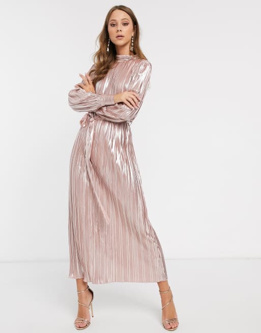 Forever U - Robe plissée longueur mollet à fini métallisé - Or rose, 4 de 4