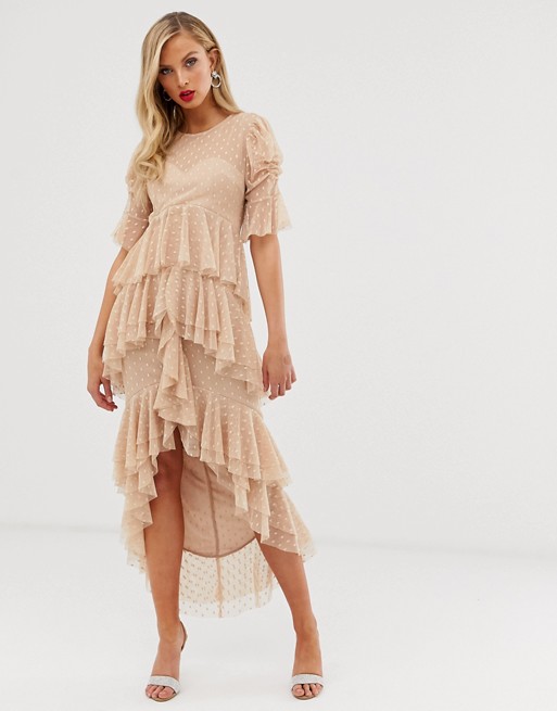Forever U sheer midi tea dress with tiers in pink