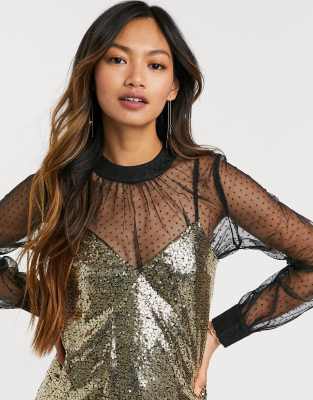 gold mesh long sleeve top