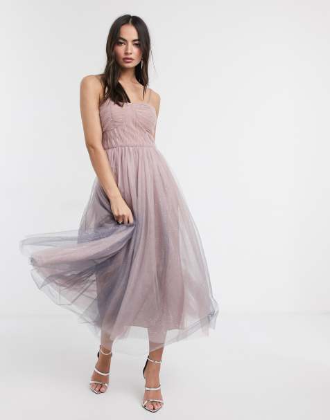 Forever U – Trägerloses Tüllkleid mit Glitzer-Farbverlauf von Rosa nach Blau