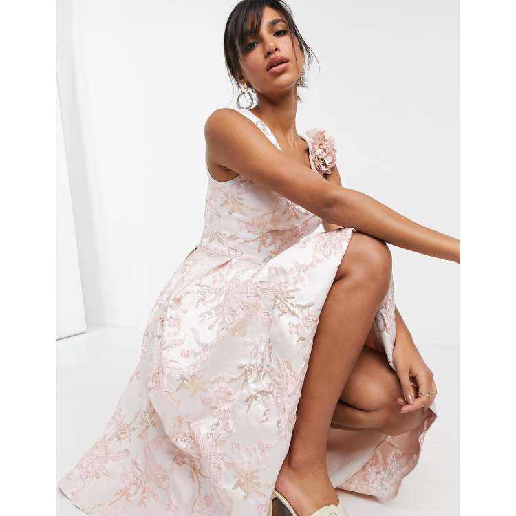 Forever Unique 3D floral shoulder skater dress in pink ASOS