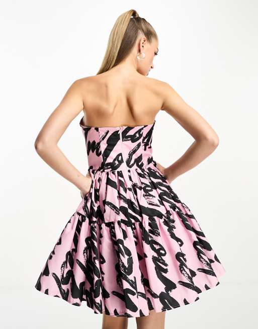 Forever Unique bandeau mini dress in graffiti print