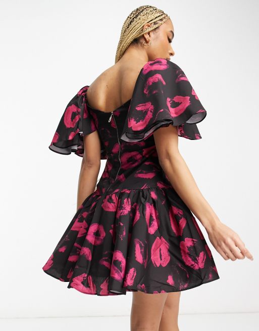 Forever unique pink 2025 printed bardot midi dress