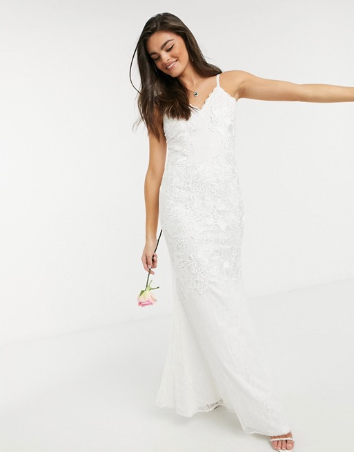 Forever Unique Bridal lace maxi dress in white