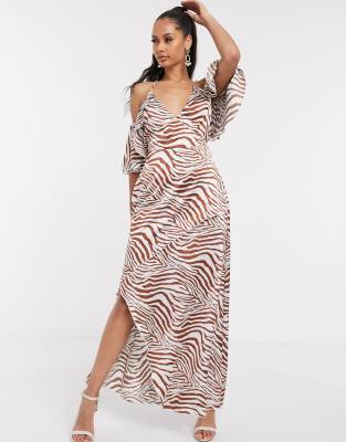 animal print cold shoulder dress