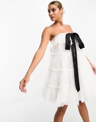 Forever Unique contrast tie tulle mini dress in ivory
