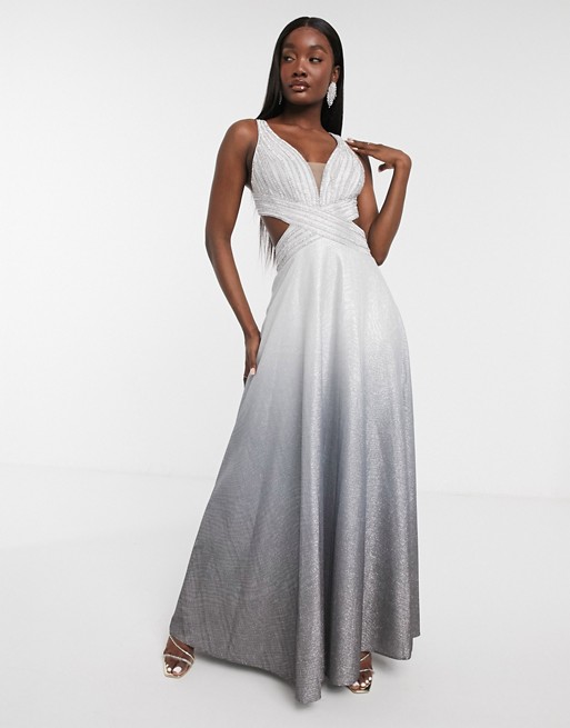Forever Unique cut out maxi dress in silver ombre