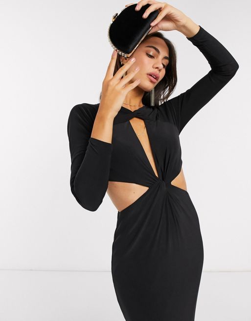 Forever Unique – Czarna sukienka maxi z wycięciami | ASOS