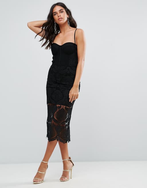 Forever Unique Elegantes Schwarzes Kleid Mit Spitze Asos