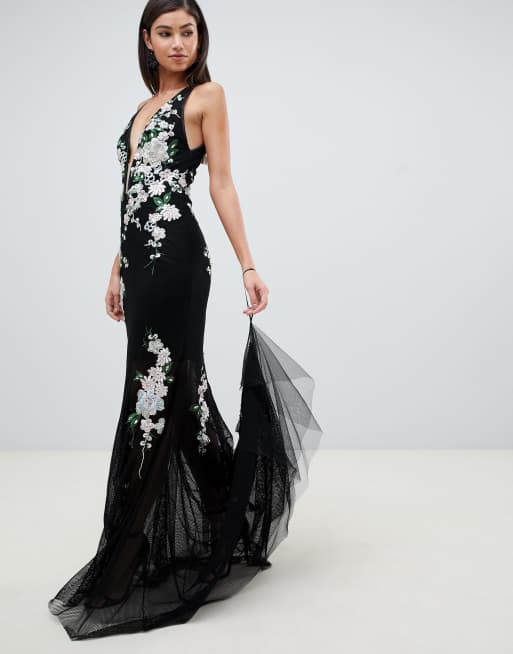 Embellished fishtail hot sale maxi dress