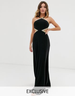 forever unique black and gold dress