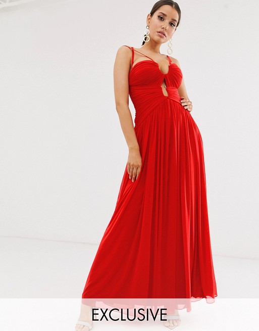 Forever Unique Exclusive ruched bodice maxi gown in red