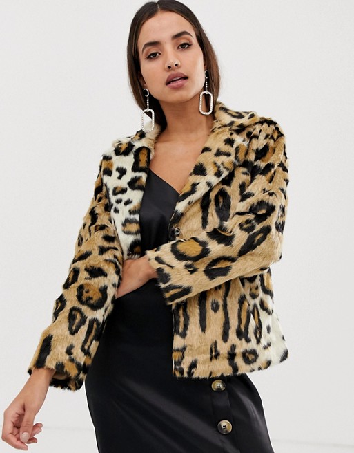 Forever Unique faux fur leopard print jacket
