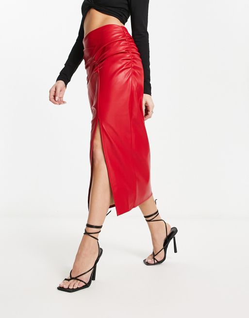 Autograph red shop leather skirt