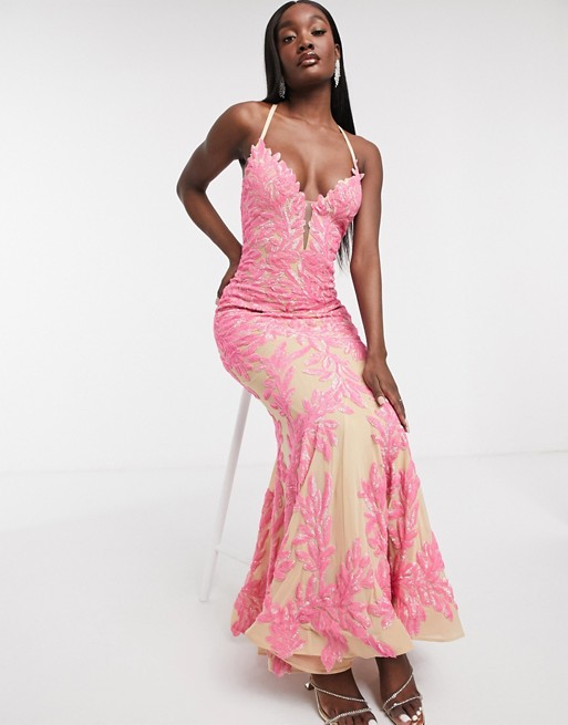 Forever Unique fishtail lace dress in pink