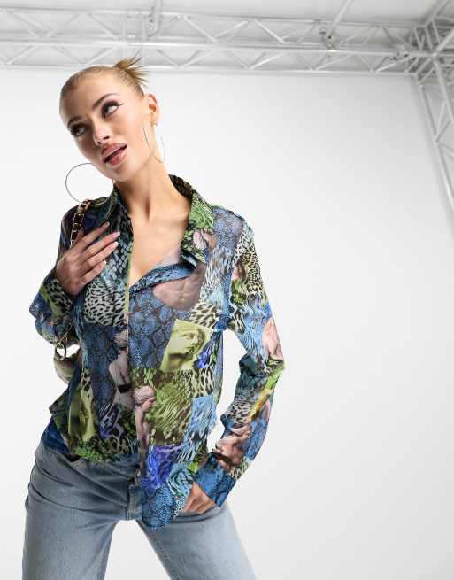 Forever Unique – Flerfärgad, djurmönstrad blus i oversize