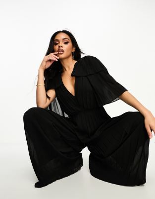 Forever Unique Flutter Sleeve Jumpsuit In Black