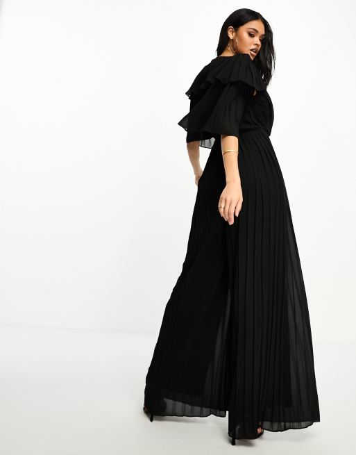 Forever Unique flutter sleeve jumpsuit in black