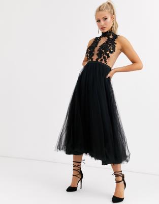 black midi tulle dress