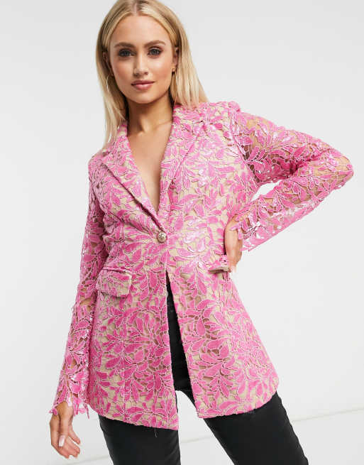 Pink hot sale lace blazer